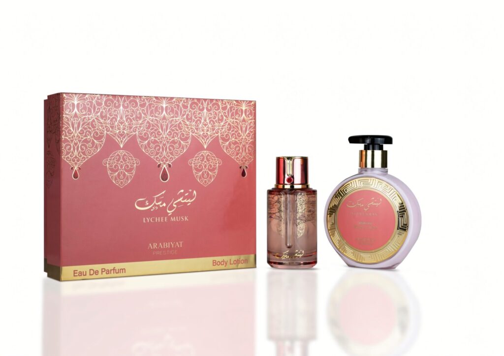 Set Arabiyat Prestige Lychee Musk, Perfume 100 ml + Body Lotion 300 ml, Women